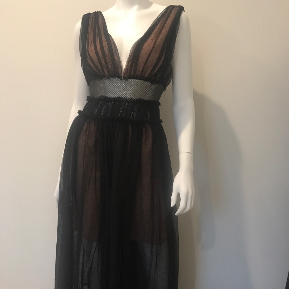 True Decadence black silver nude long dress new Sz 8
